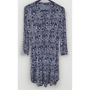 Pre Seption Concept Dress Women's Size Large Blue White Midi Stretch Zip Floral